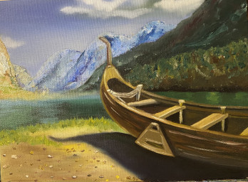 Painting маслом Горное озеро 