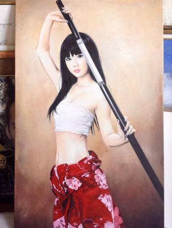 Painting маслом Girl with a katana
