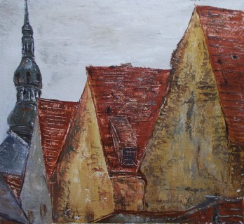 Картина маслом Старый город. Крыши