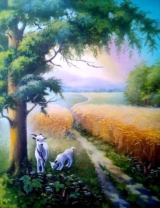 Картина маслом Пейзаж с козлятами