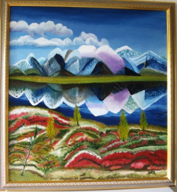 Картина маслом "Яркие мхи севера" (пейзаж)