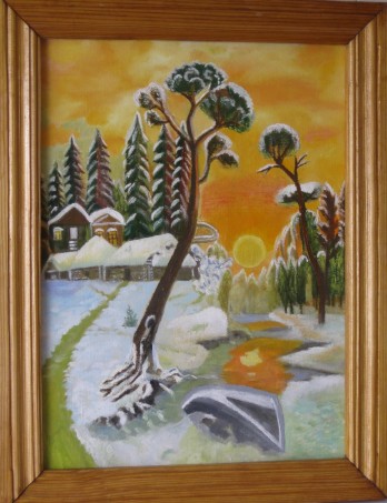 Картина маслом " Первый снег " пейзаж