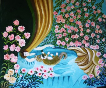 Картина маслом "Сон в летнем саду"