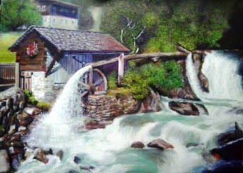 Картина маслом Водяная мельница