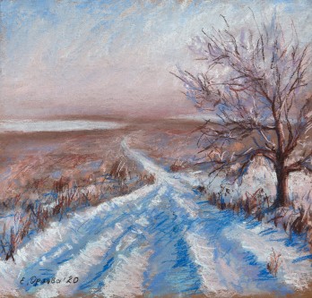 Картина пастелью Январь в полях