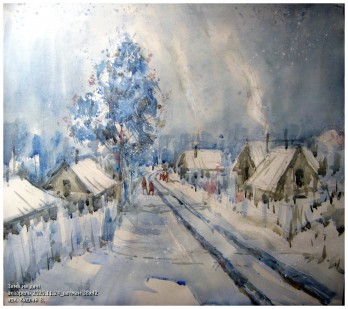 Картина акварелью Зима на дачі