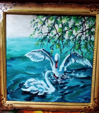 Картина маслом Лебедь у озера