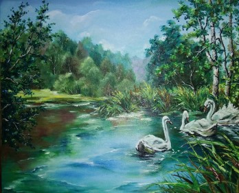 Картина маслом Лебеди у озера
