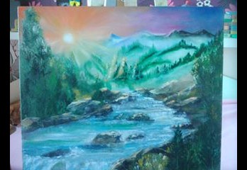 Картина маслом горная река