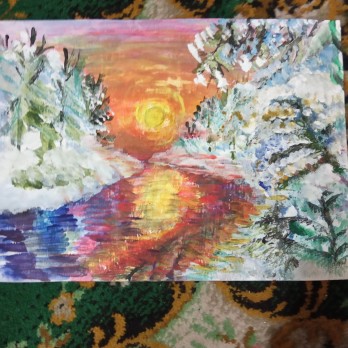 Картина акрилом Зима в лесу