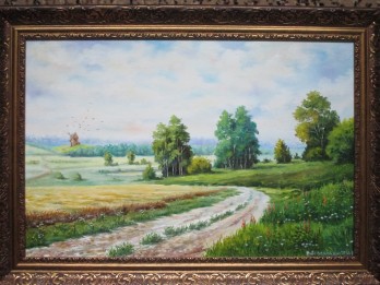 Картина маслом "Летний день. Пшеничное поле"