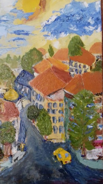 Картина маслом Улочки-переулочки. Масло. Оргалит. Размеры 17×33