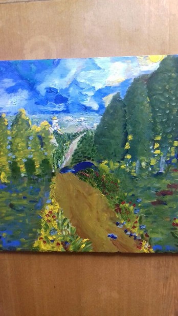 Картина маслом Картина. После дождя. Масло. Фанера.375×360