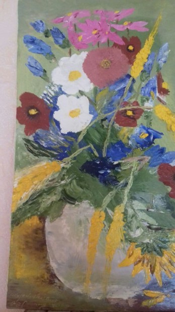 Картина маслом Картина Букет с колосками. Оргалит. 240×440 