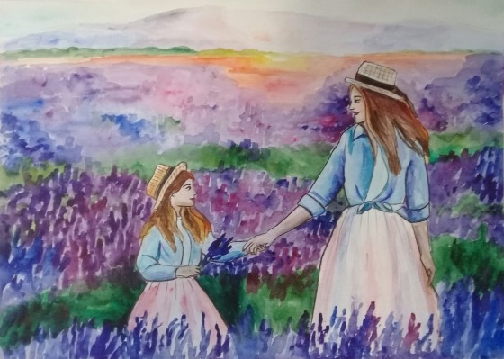 Картина акварелью Мама и дочка