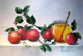Картина акварелью Красные яблоки