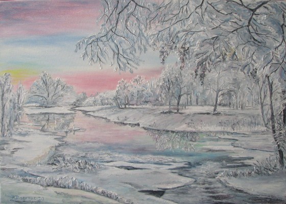 Картина маслом Зимний пейзаж.Первая оттепель