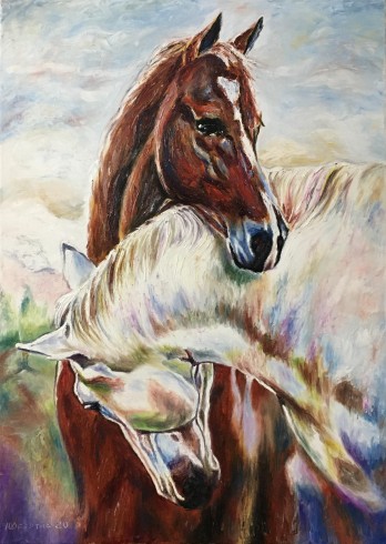Картина маслом Пара лошадей