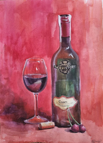 Картина акварелью Вино