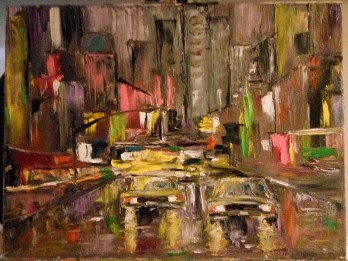 Картина маслом Town in the rain