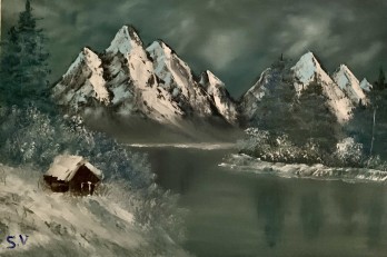 Картина маслом Домик в горах