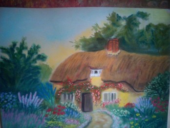 Картина пастелью дом