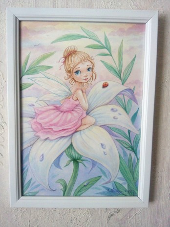 Картина акварелью "Fairy in a white lily"