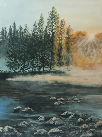 Картина акрилом Туман над рекой