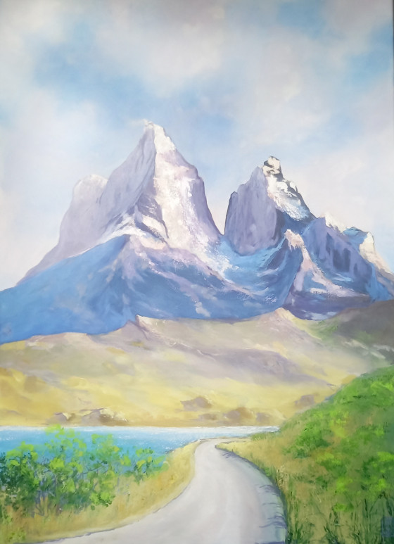 Картина маслом картина "По дорозі у гори"