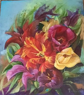 Картина маслом "Весенние цветы"