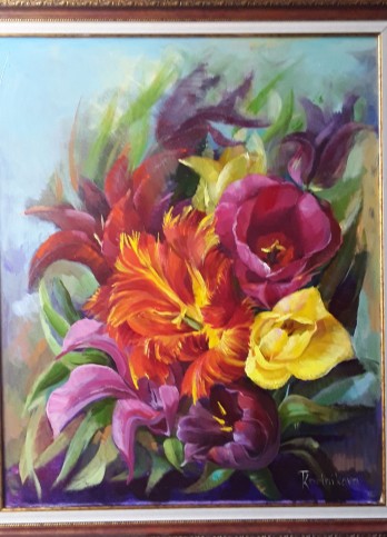 Картина маслом "Весенние цветы"
