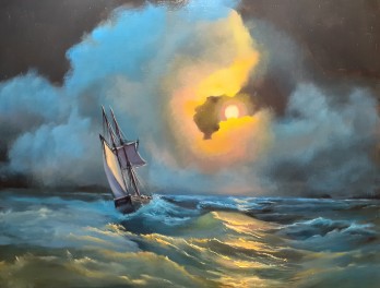 Картина маслом "Ночное море"
