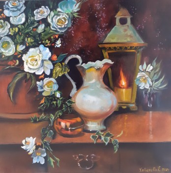 Картина маслом Натюрморт Белые розы.