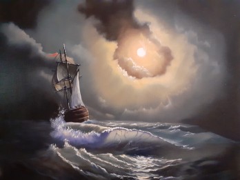 Картина маслом "Бурное море".