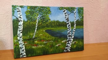 Картина акрилом Берёзы