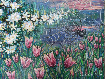 Картина маслом "Весна на озері"