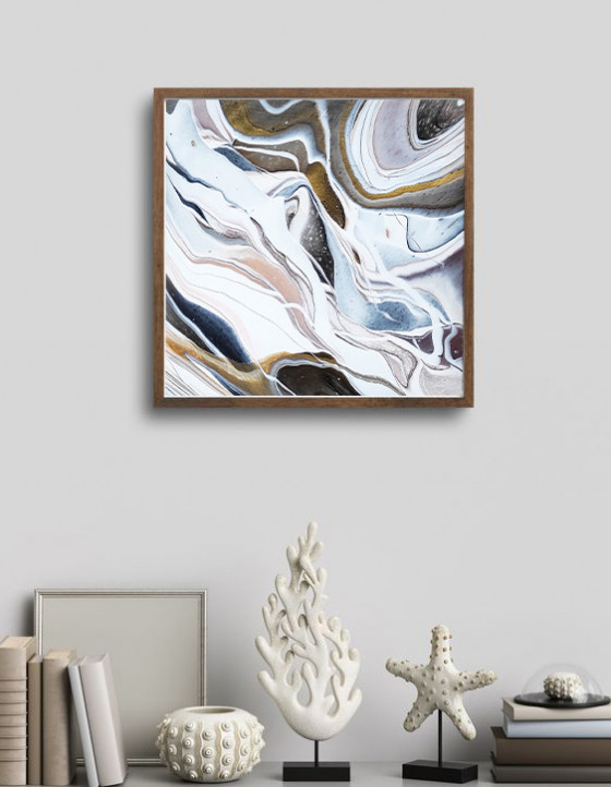 Картина акрилом Картина в технике Fluid Art, абстракция, 35 x 35 см