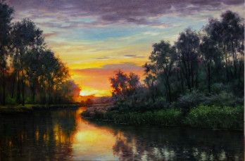 Картина маслом Закат над рекой.