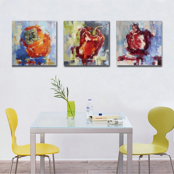 Картина маслом перец, хурма и гранат