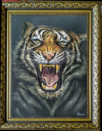 Картина пастелью Тигр