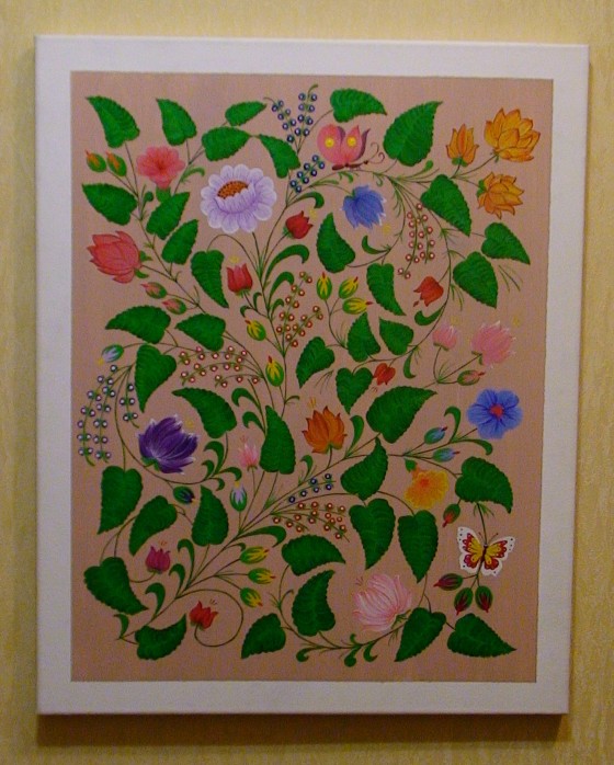 Картина акрилом "Leaves-Flowers-Butterflies"