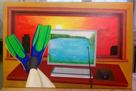 Картина акрилом Скучный осенний вечер