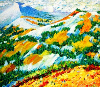 Картина маслом Весенняя Говерла, Крокусы