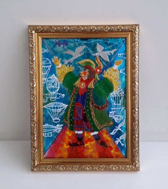 Картина в смешанной технике "Повелитель летающих рыб"  