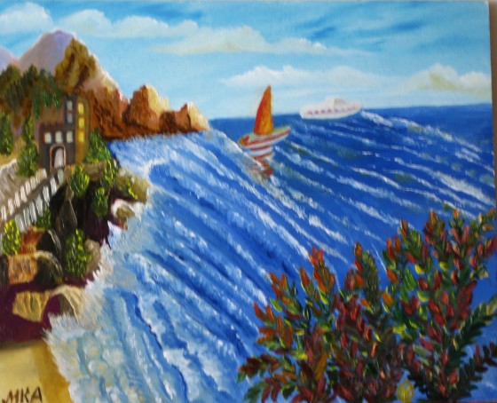 Картина маслом " Скалистый берег Крыма"