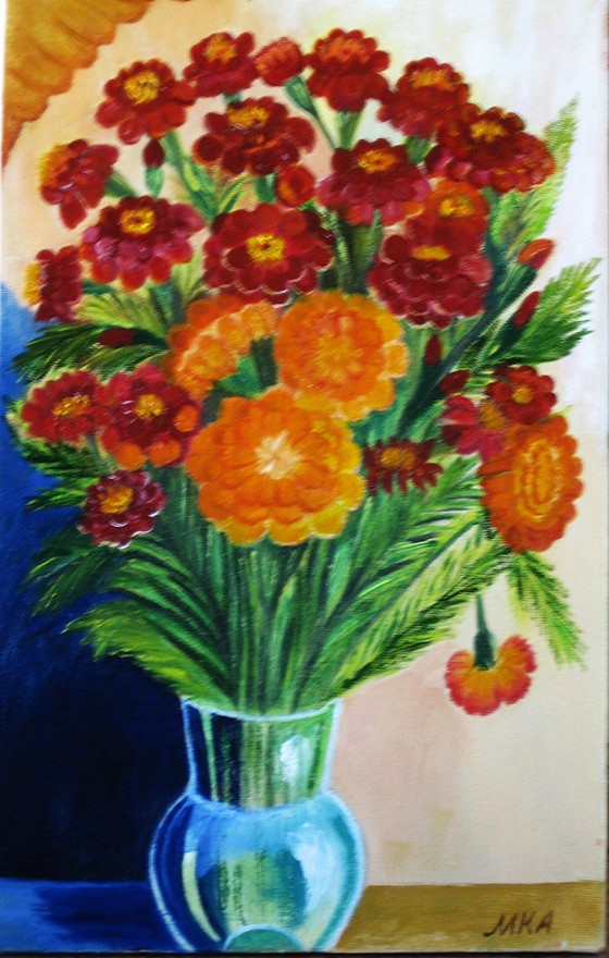 Картина маслом "Чернобривцы"