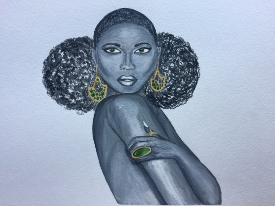 Картина гуашью Изумруд 