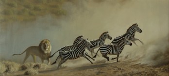 Картина маслом Лев и его зебры