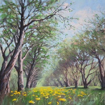 Картина пастелью Под яблонями