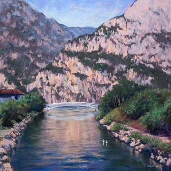 Картина пастелью И солнце осветило гору